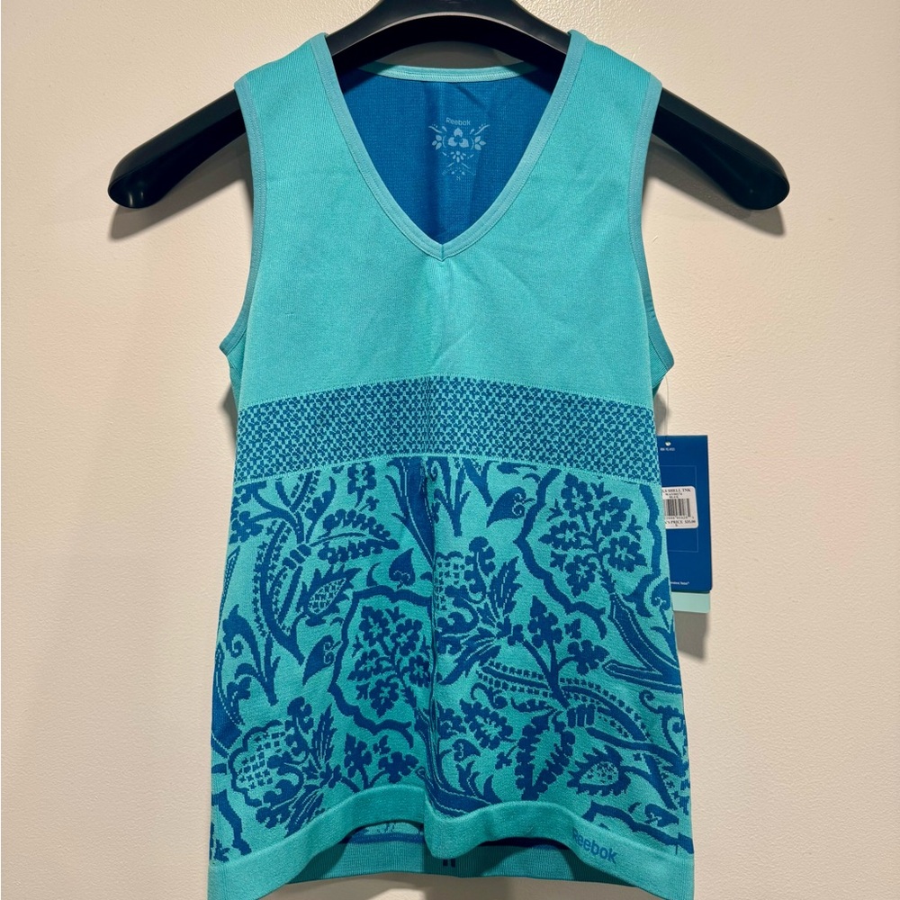 Reebok Women's Teal and Navy Floral Tank Top